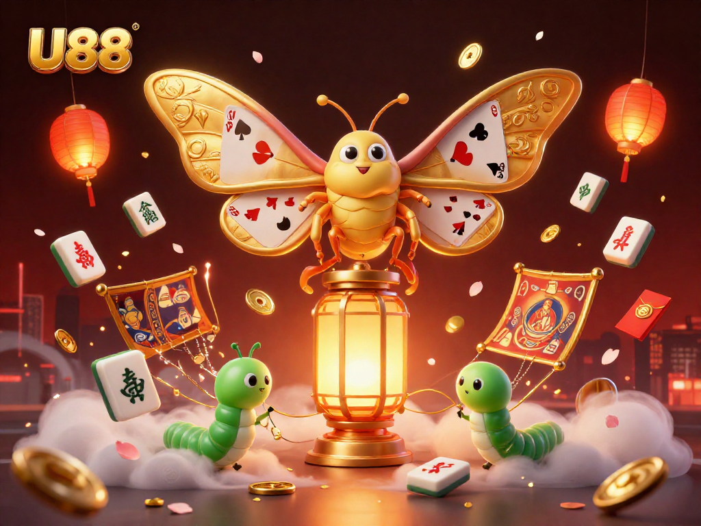 Experience U88's vibrant gameplay with golden-wings Moth in an exciting casino scene